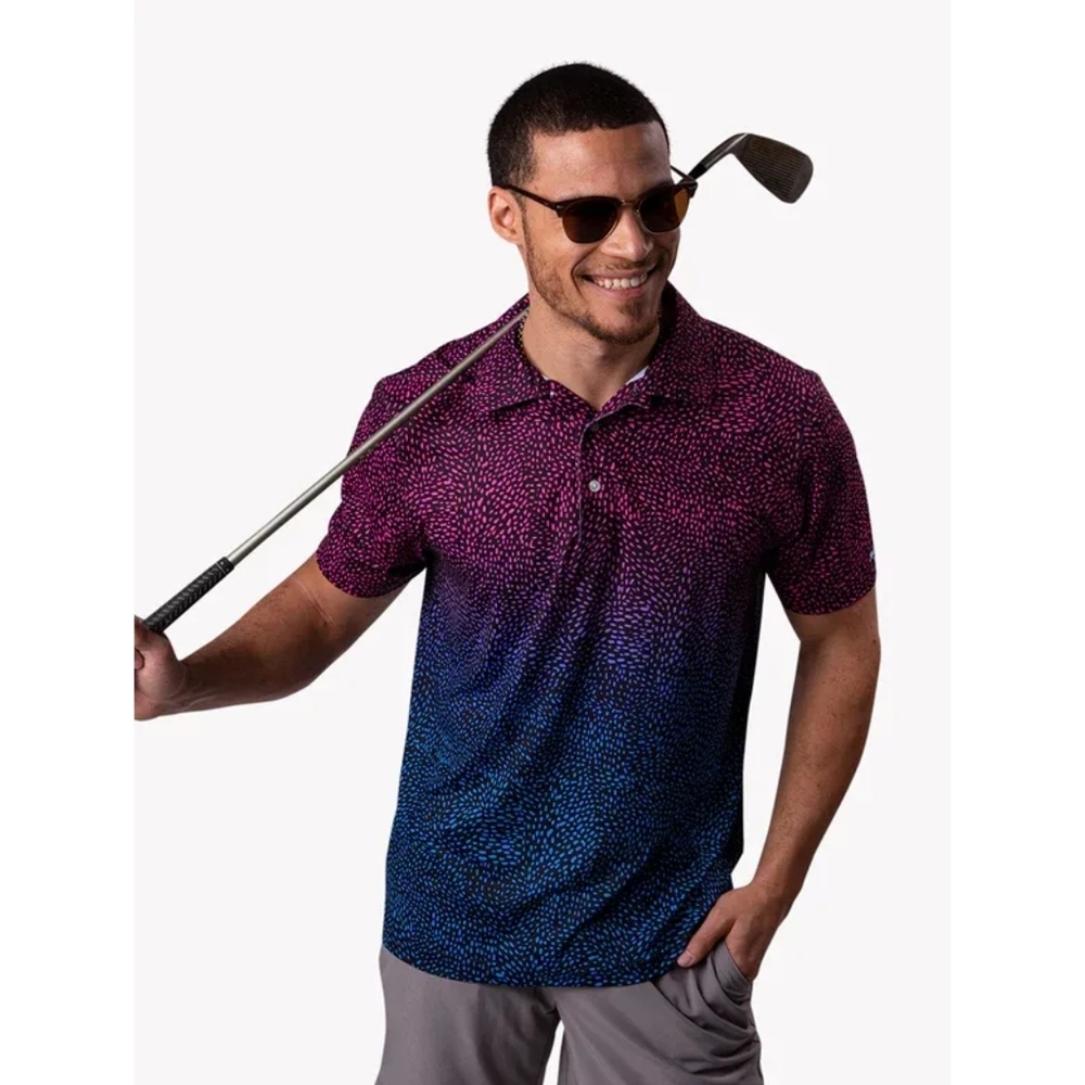 CHUBBIES Performance Polo Shirt Pink Blue Ombre Gradient Medium